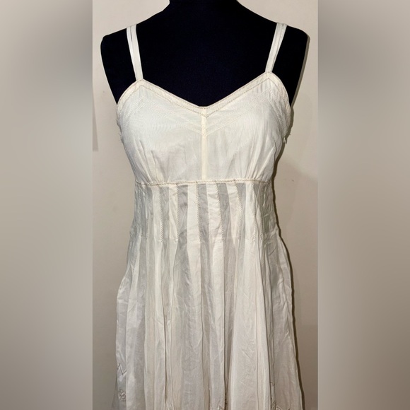 Apanage Femme Sz 4 Ivory Silk Cotton Floral Appliqué Embroidery Midi Dress - Picture 2 of 12